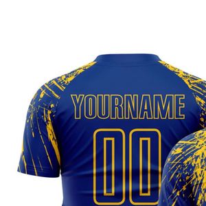 Maillot de football imprimé bleu et jaune à manches courtes, respirant, léger, séchage rapide, uniforme de sport pour l'entraînement et les matchs d'équipe - Product Image 5