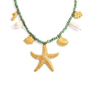 Collar de cuentas con colgante de estrella de mar y concha, cadena de clavícula de aleación de zinc chapada en oro de 18 quilates para mujer, joyería de moda. - Product Image 5