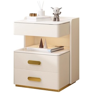 Mesita de Noche Inteligente Multifuncional, de Lujo, de Alta Gama, Simple y Moderna, con Tres Cajones, Superficie de Pizarra, Almacenamiento de Madera Maciza para Dormitorio - Product Image 3