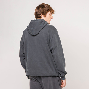 Sweat à capuche vintage unisexe surdimensionné personnalisé 100% coton gris poche avant sérigraphié col à capuche pour la saison d'automne - Product Image 2