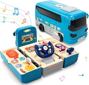 Coche de juguete para niños, vehículo de simulación de sonido y luz, <span class=keywords><strong>volante</strong></span> Musical, autobús escolar - Product Image 1
