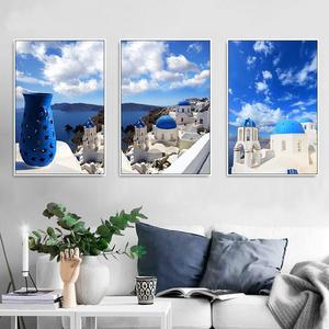 Dipinto su Porcellana Cristallina con Farfalle e Paesaggio di Santorini, Stile Realistico, Cornice in Lega di Alluminio, Ecologico, per Uso Interno - Product Image 2