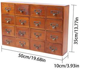 מחסן עץ רכוב קיר עם 16 מגירות, מארגן רפואה מסורתית עתיק מחסן אחסון מזוודות - Product Image 3