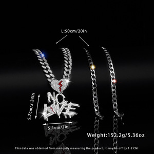 Collar con Colgante de Cadena Cubana con Piedras de Imitación de Diamantes, Estilo Hip Hop, Rockstar, Rapero, Punk, para Hombre y Mujer, con Diseño de <span class=keywords><strong>Corazón</strong></span> Roto - Product Image 3