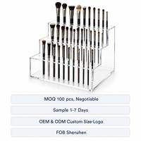 Support de présentation pour pinceaux de maquillage en acrylique Calic, transparent, 3 niveaux, pour comptoir, salon de beauté, vente au détail, logo personnalisé, OEM, vente en gros