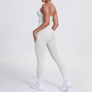 2 Piece <b>Yoga</b> <b>Set</b> Halter Neck High Waist Full Length Leggings Seamless Ruched Butt Four-Way Stretch Solid Color - Product Image 2