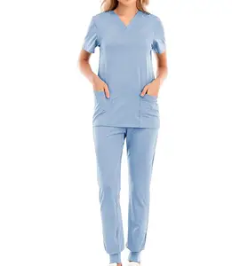 High quality medical scrubs suit doctor nurse work uniform zipper desgin and jogger pant design