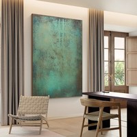 100% fait à la main grande taille Texture abstrait vert minimaliste pur dessiné à la main peinture à l'huile sur toile mur Art moderne décoration murale