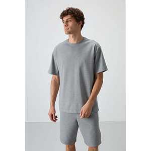 Conjunto de camiseta y pantalones cortos oversize para hombre, de algodón gris melange, transpirable, tejido básico 85249 - Product Image 2