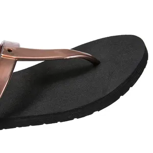 Sandales plates en PVC pour femmes, Logo personnalisé, mode or, tongs de styliste Eva, noires, tendance, décontractées, été