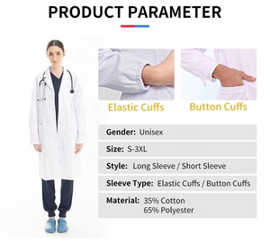 Bata de Laboratorio Blanca Resistente a las <span class=keywords><strong>Llamas</strong></span> (Opcional) |   Batas de Laboratorio Unisex de Manga Larga/Corta |   Uniformes para Laboratorios Médicos, Químicos y Farmacéuticos - Product Image 5