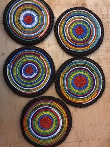 Handmade Round Beaded <b>Coasters</b> Bohemian Geometric Pattern Home Decor Place Mats - Product Image 2