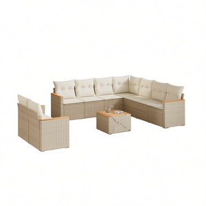 Ensemble de canapés de jardin en rotin beige avec coussins en mousse haute densité, mobilier d'extérieur au design contemporain, résistant à l'eau et aux UV - Product Image 1