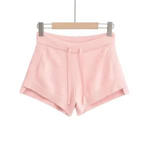 <b>Elastic</b> Waist <b>Lace</b>-Up Side Slit Knitted Solid Color Casual Fashion Shorts for Women - Product Image 5
