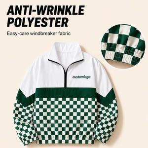 Wholesale Vintage Team Logo 1/4 Zip <strong>Windbreaker</strong> Checkered Leopard Print Long Sleeve Quarter Zip Jacket Embroidered Pullover - Product Image 3
