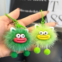 Porte-clés de voiture en peluche fait main en fourrure de vison, modèle boule de charbon à grande bouche, mignon dessin animé, décoration de sac, cadeau