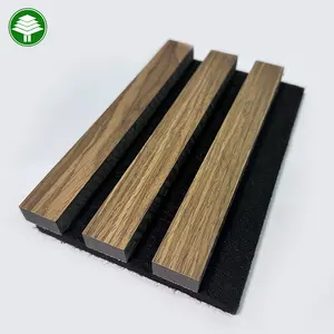 Panel akustik pita MDF papan spons berlapis kayu dasar serat poliester kedap suara 2440*605mm