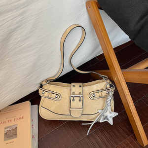 Bolso de Mano Tipo Satchel de PU para Mujer, Cierre con Broche, Adorno de Estrella, Correa de Hombro, Patrón Saffiano, Capacidad de 1L, Estilo Moto, para Uso Diario - Product Image 6