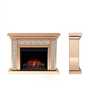 Moroccan Golden Luxury Mirrored Diamond Crush Electric Fireplace Surround Indoor Firebox