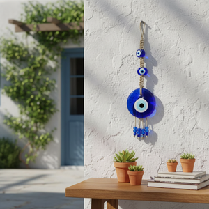 Colgante de pared de mimbre con cuentas y doble ojo malvado - Product Image 3