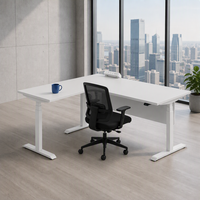 Bureau de direction en forme de L, réglable en hauteur, pour poste de travail de manager avec une surface de travail spacieuse