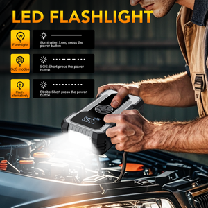 12V khẩn cấp di động Booster với Tire Inflator Máy nén khí LED ánh sáng Xe nhảy khởi động ngân hàng điện - Product Image 2