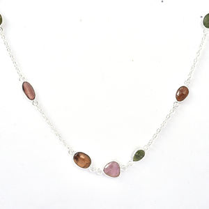 Multi Gemstone 925 Sterling <b>Silver</b> Tourmaline Station <b>Necklace</b> Handmade Minimalist Women's Engagement Gift Party Jewelry Twisted - Product Image 3