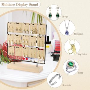 Wooden Jewelry Storage Rack 3 Tier Metal Hanger Display Stand For Earrings Necklaces <b>Desk</b> Organizer - Product Image 2
