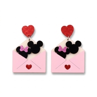 Op maat gemaakte romantische cartoon envelop acryl oorbellen groothandel roze hart muis hangende sieraden voor Valentijnscadeau DDP
