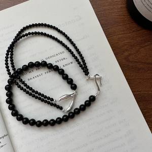 Collar de plata esterlina S925 hecho a mano versión coreana diseño de nicho letra Y Cadena de clavícula con cuentas de moda personalidad Simple - Product Image 1