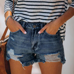 2025 été nouvelles femmes mode haute élastique gland droit jean Shorts décontracté Sexy déchiré Denim Shorts respirant motif chaud - Product Image 3