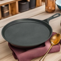 Wajan Besi Cor 26cm dengan Gagang Stainless Steel, Dasar Rata, Kompatibel Induksi, Aman untuk Mesin Cuci Piring, untuk Pancake, BBQ & Telur