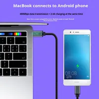 Cable de Datos Micro USB Tipo-C de 1m2m3m, Carga Rápida, Conexión OTG para Teléfonos Android, Computadoras, Cámaras - Aleación de Aluminio + Malla Gris