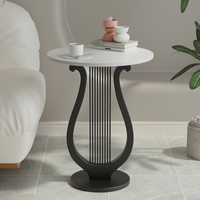 Table d'appoint créative en forme d'harpe, base noire, petite table basse de salon, petite table ronde de chevet style luxe léger