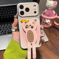 Funda de Teléfono con Diseño de Gato Adorable y Electrochapado, Soporte Giratorio para iPhone 17 Air 16 Pro Max 15 Plus 14 13 12, Cubierta Moderna