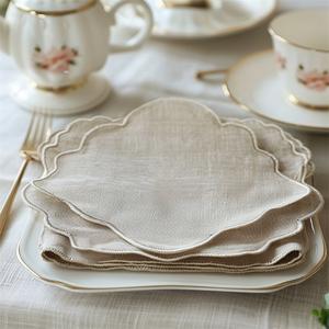 Serviette en lin de coton faite à la main de haute qualité personnalisée brodée napperon festonné moderne maison mariages hôtels avions Table - Product Image 6