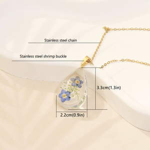 Collar de resina Floral único para mujer, collar de flores prensadas en oro hecho a mano, collar con colgante de flor de encaje de Queen Anne Forget Me Not - Product Image 2