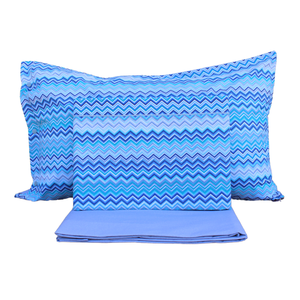 Juego de Sábanas Italianas Baia, 100% Algodón, Tamaño Completo, Diseño Zigzag Azul, Incluye Fundas de Almohada - Product Image 1