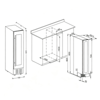 Enfriador de Vino Integrado con Puerta de Vidrio Simple, Refrigerador de Vino Bajo Mostrador de Acero Inoxidable