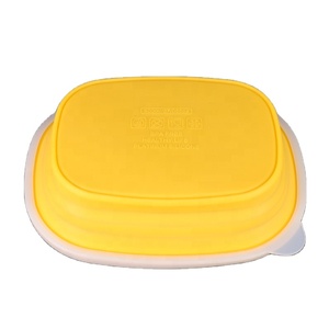 Free Sample 800ml 27oz Yellow Square Size BPA Free polyester <b>Collapsible</b> Camping Outdoor Kitchen <b>Bowl</b> With Lid - Product Image 4