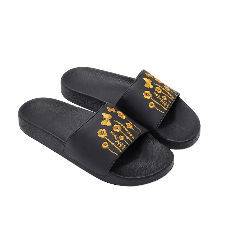 Zapatillas de PVC PU EVA para mujer, chanclas con logotipo bordado personalizado