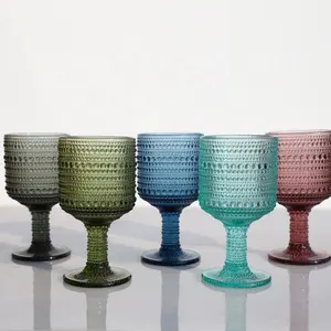 Original Color Bead Embossed Vintage Wine Glasses Goblet Luxury Glass Goblets Embossed Colored Wine Glasses