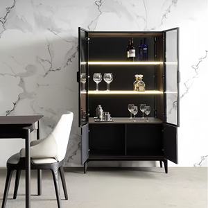 Luz LED moderna Comedor Clase alta Almacenamiento gris Gabinete de <span class=keywords><strong>cocina</strong></span> Almacenamiento de madera Hogar <span class=keywords><strong>Buffet</strong></span> Gabinete de vidrio - Product Image 3