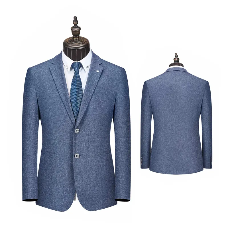 Trajes informales de poliéster 100% para hombre, chaqueta clásica azul con una hilera de botones, traje de negocios