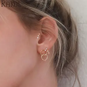 RAKOL EP2697 2021 다채로운 다이아몬드 반지 약혼 반지 18k 골드 웨딩 귀걸이