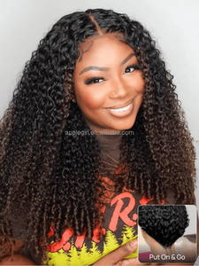 Peluca Rizada Birmana Color <span class=keywords><strong>Castaño</strong></span> Oscuro Degradado, Sin Pegamento, con Cordón Elástico, Ajuste Cómodo, Lista para Usar, con Puntas en Espiral - Product Image 4