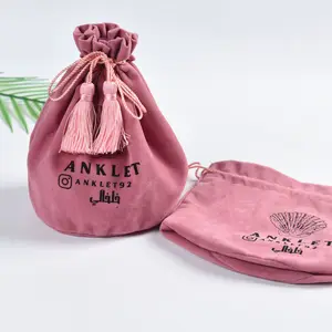 Bolsa de terciopelo de ante con cordón para perfume, bolso de lujo con logotipo personalizado, forro satinado, para regalo de fiesta