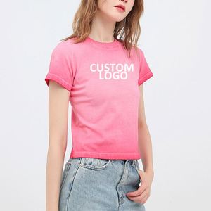 เสื้อยืดผู้หญิงคอตตอนย้อมสีไล่เฉด 240gsm แบบเซ็กซี่ พิมพ์ลายตามสั่ง ทรงเข้ารูป สไตล์ฮิปฮอป ครอปท็อปสั้น ขายส่ง - Product Image 2