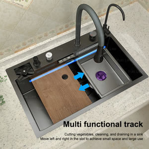 Fregadero de acero inoxidable de cocina multifuncional moderno negro 7546 con purificador de agua de <span class=keywords><strong>doble</strong></span> <span class=keywords><strong>grifo</strong></span> y arandela de taza para hotel - Product Image 2