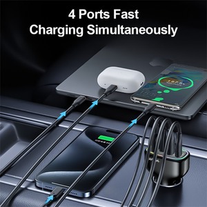 SUNDA Caricabatterie Auto Multifunzione 4 in 1 da 126W, PD30W, Luce RGB, Ricarica Rapida <span class=keywords><strong>USB</strong></span> <span class=keywords><strong>C</strong></span>, Adattatore per Accendisigari 12V per Auto - Product Image 6